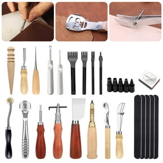 Leather Crafting Tools Kit, 57pcs Leather Working Tools Set with Groover Awl Waxed Thread Thimble Kit for Leather Making Projects Wallet Belt Shoe