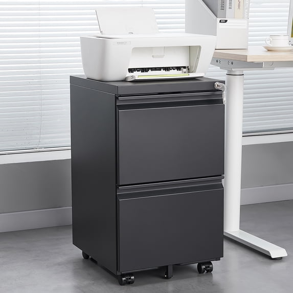 Seetaras 2 Drawer File Cabinet with Lock and Folding key Metal Under Desk Rolling Filing Cabinet Fits Letter/Legal/A4 Size for Home Office Mobile Filing Cabinet,strong load-bearing capacity
