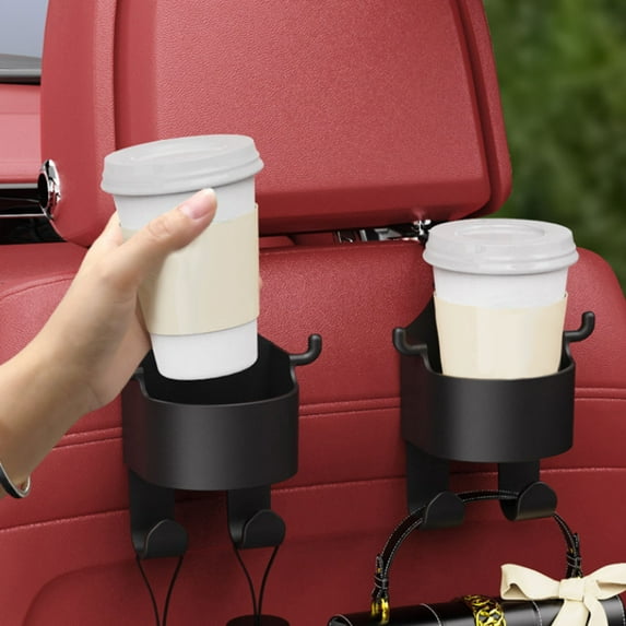 Seetaras 2Pcs Car Seat Headrest Hook Cup Holder Universal Car Truck Vehicle Cup Bottle Holder Hanger Portable Plastic Mount Stand for Drink Beverage Auto Travel Accessories Black