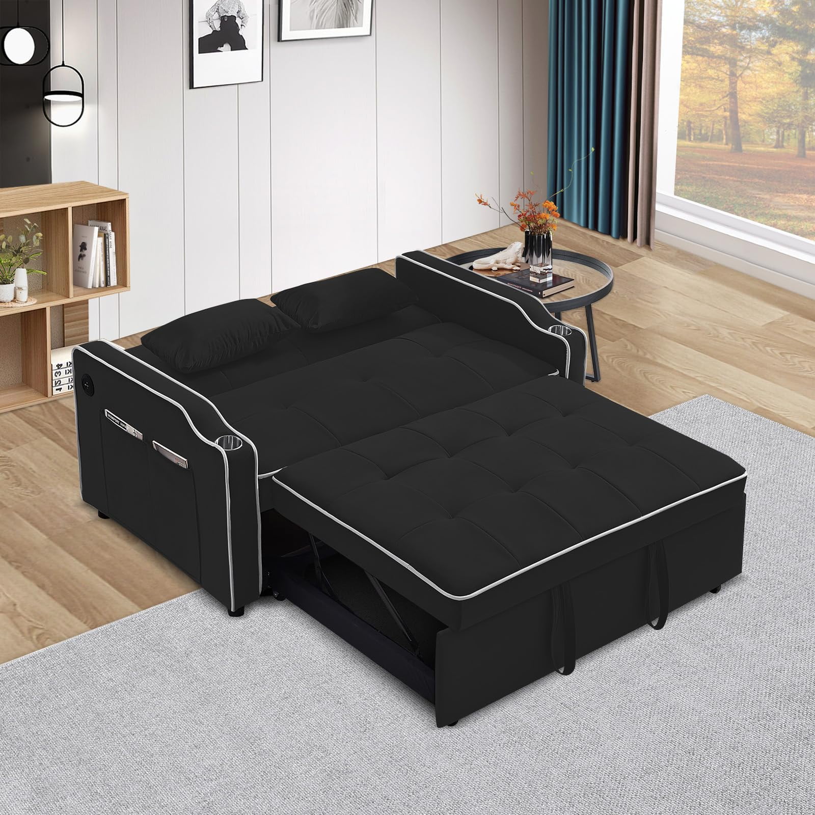Seetaras 3-in-1 Multi-Functional Velvet Sleeper Couch Pull-Out Bed ...