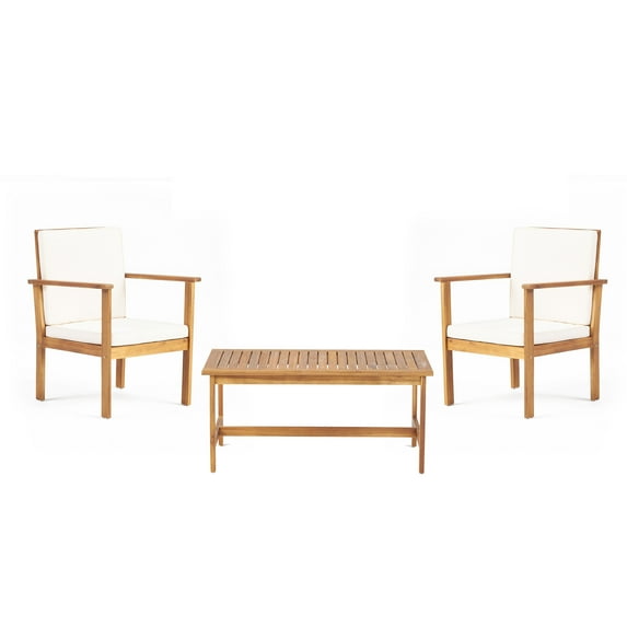 Seetaras 3pcs Patio Conversation Set with 1 Coffee Table and 2 Upholstered Club Chairs,Wood Bar Tabletop Chairs,Weather Resistant Bistro Set For Garden Yard