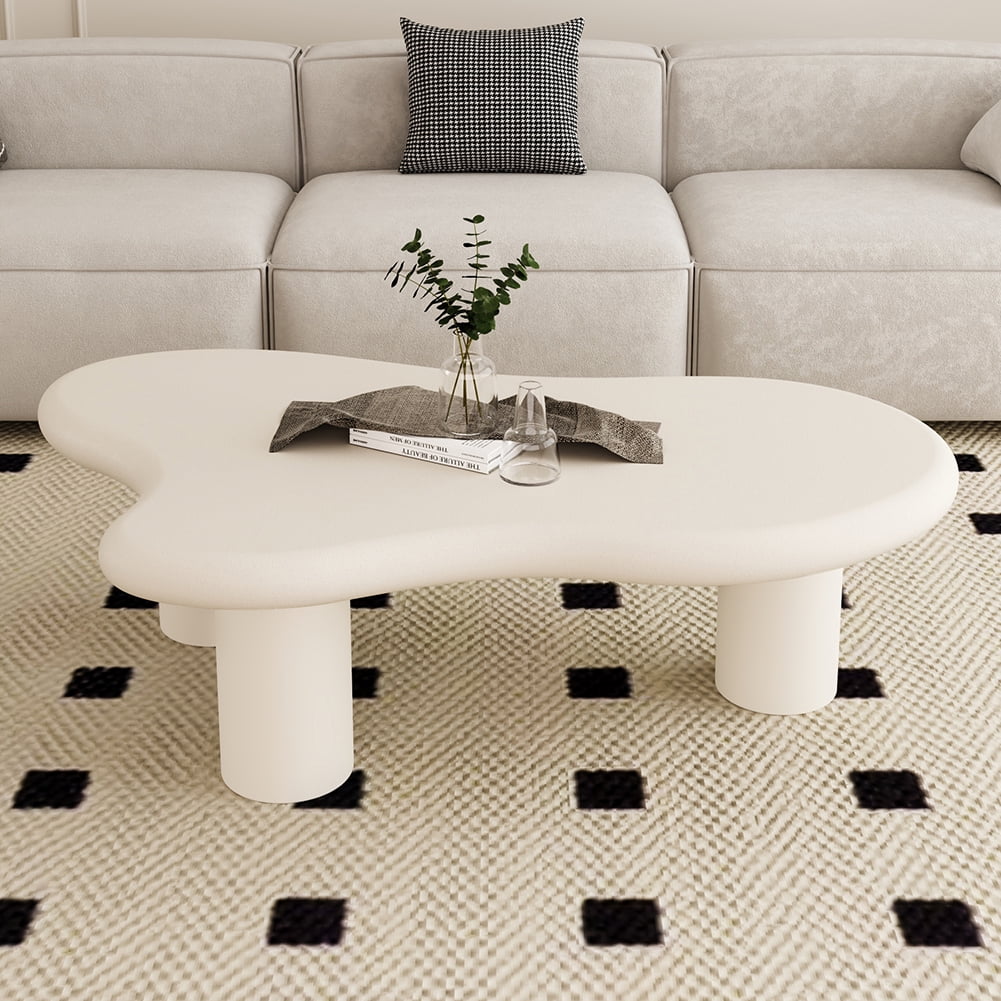 Cloud Coffee Table Classic Modern Marbling Tea Table, Irregular Indoor End Table For Living Room Apartment Free Shape with 3 Legs
