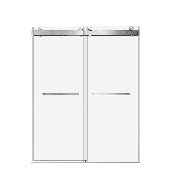 Seetaras 56-60"Wx76"H Double Sliding Frameless SoftClose Shower Door with 3/8 Inch (10mm) Thick Tampered Glass,Easy-cleaning Coating ,Reversible Installation,Stainless Steel Hardware Accessories