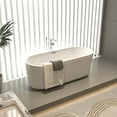 thumbnail image 1 of Seetaras 59" Freestanding Bathtub,Acrylic Soaking Bathtub with Pleated Design and Gloss White Finish, Contemporary Oval-Shaped Bathtub with Chrome Overflow and Pop-Up Drain for Bathroom, 1 of 9