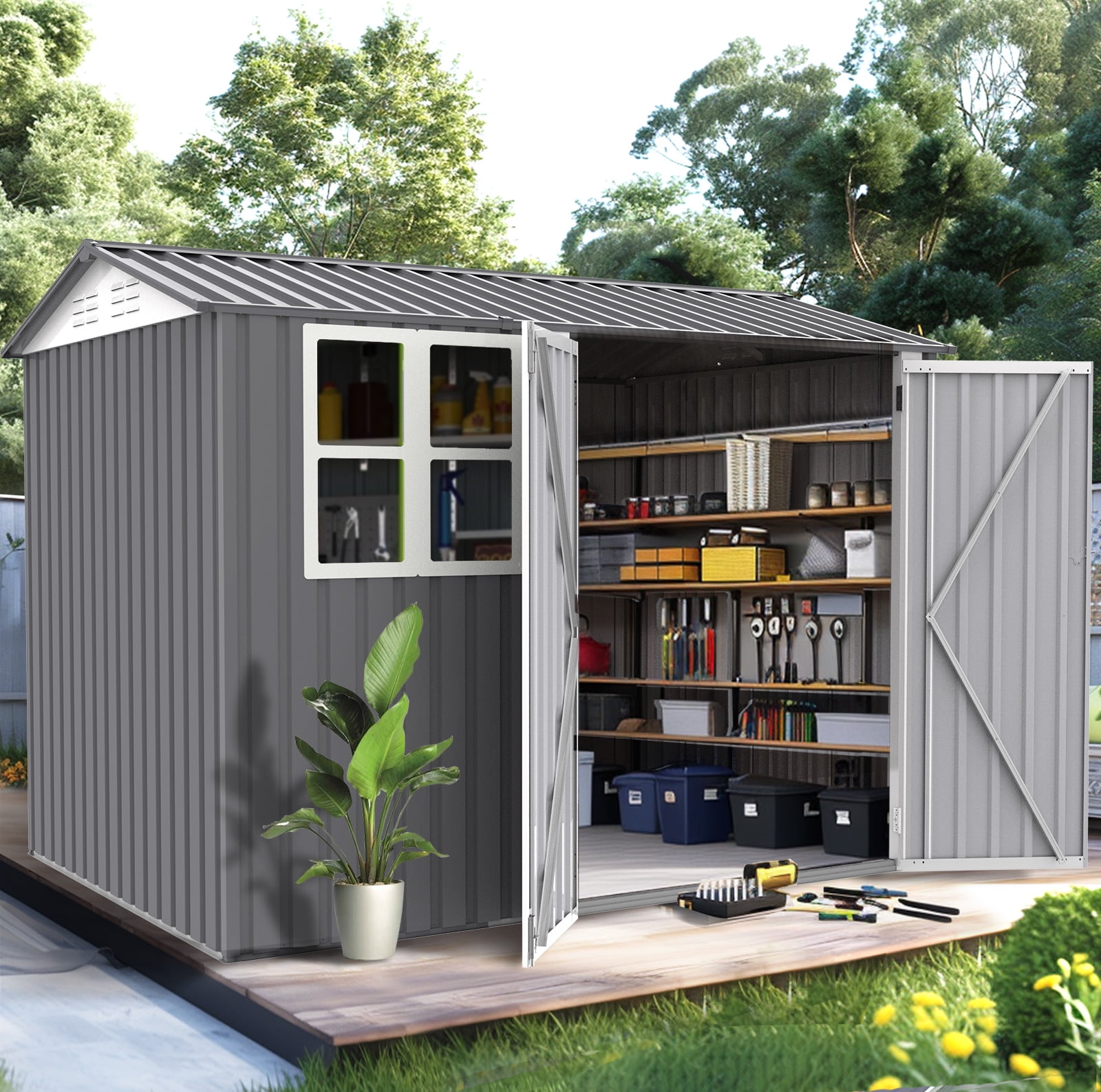 Seetaras 6 x 8 FT Metal Outdoor Storage Shed, Waterproof Tool Shed
