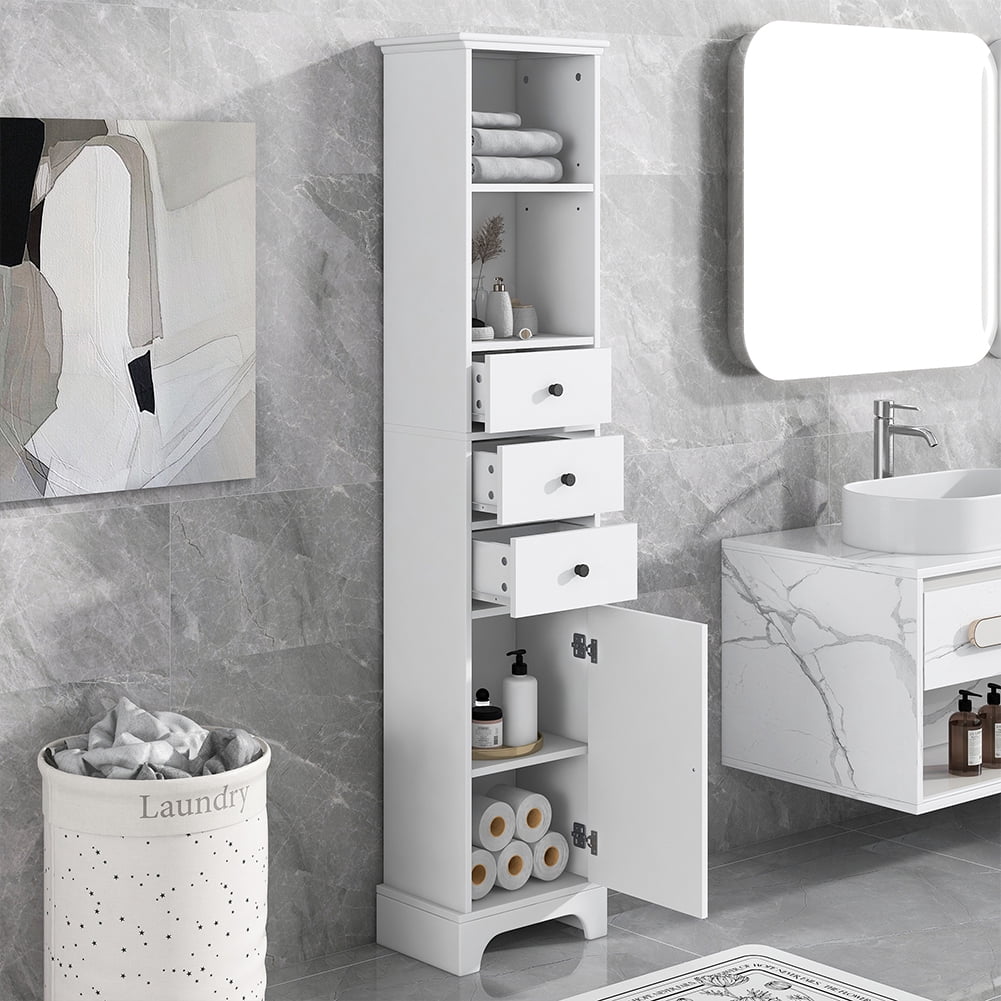 Seetaras 68" Tall Bathroom Floor Cabinet Organizer Freestanding Storage ...