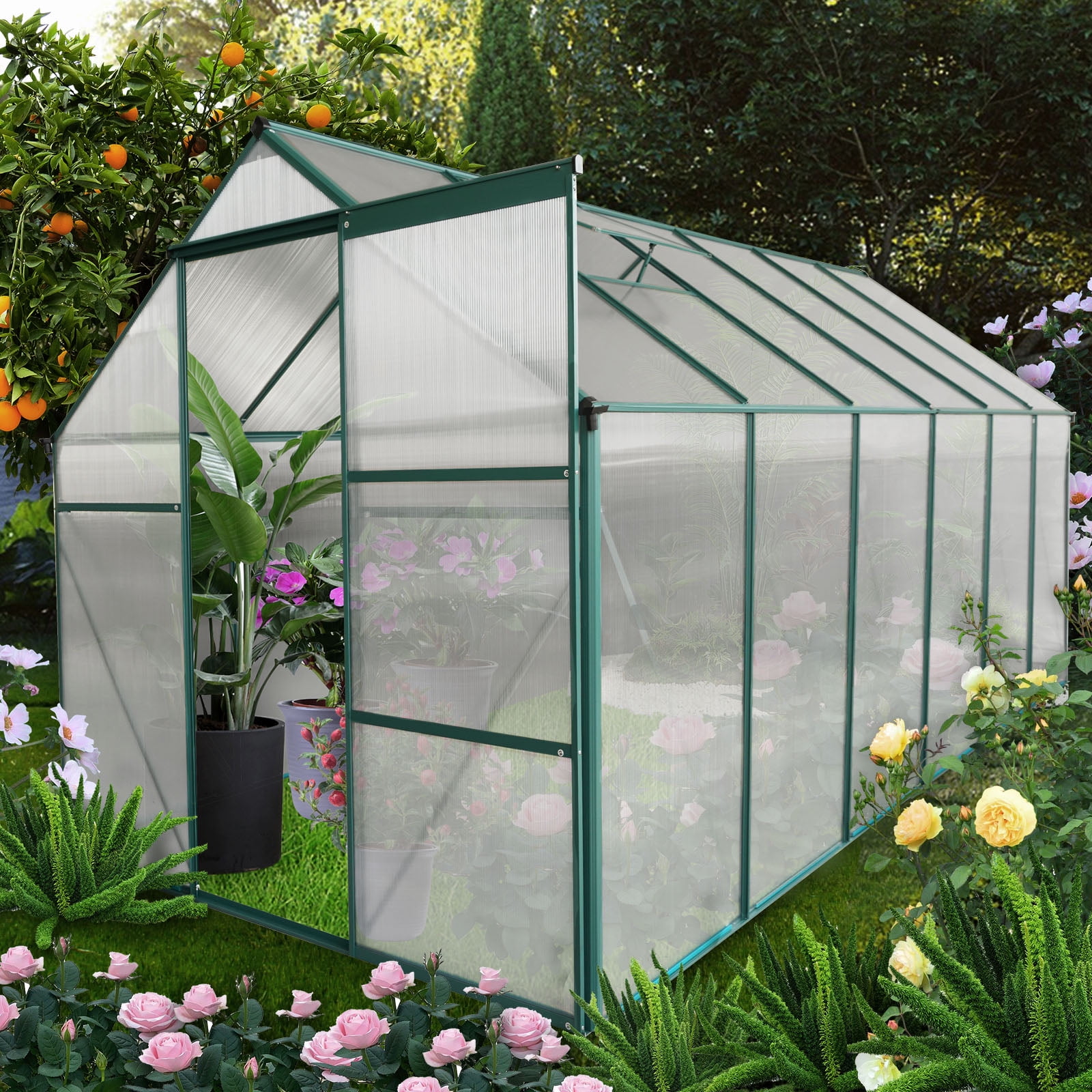 Seetaras 6x12 FT Polycarbonate Greenhouse with Sliding Door Adjustable