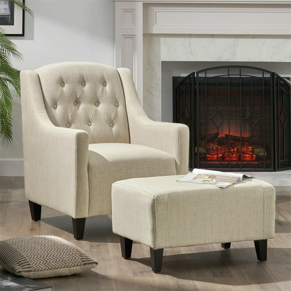 Seetaras Accent Chair and Ottoman Set, Modern Armchair with Footrest, Fabric Upholstered Leisure Chair with Ottoman For Living Room Lounge Bedroom