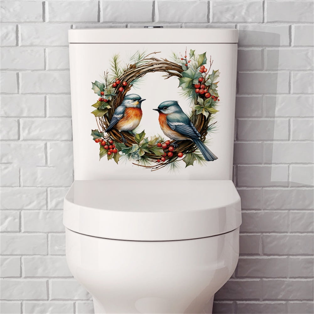 Seetaras Christmas Bird Wreath Toilet Seat Stickers Self-Adhesive DIY ...