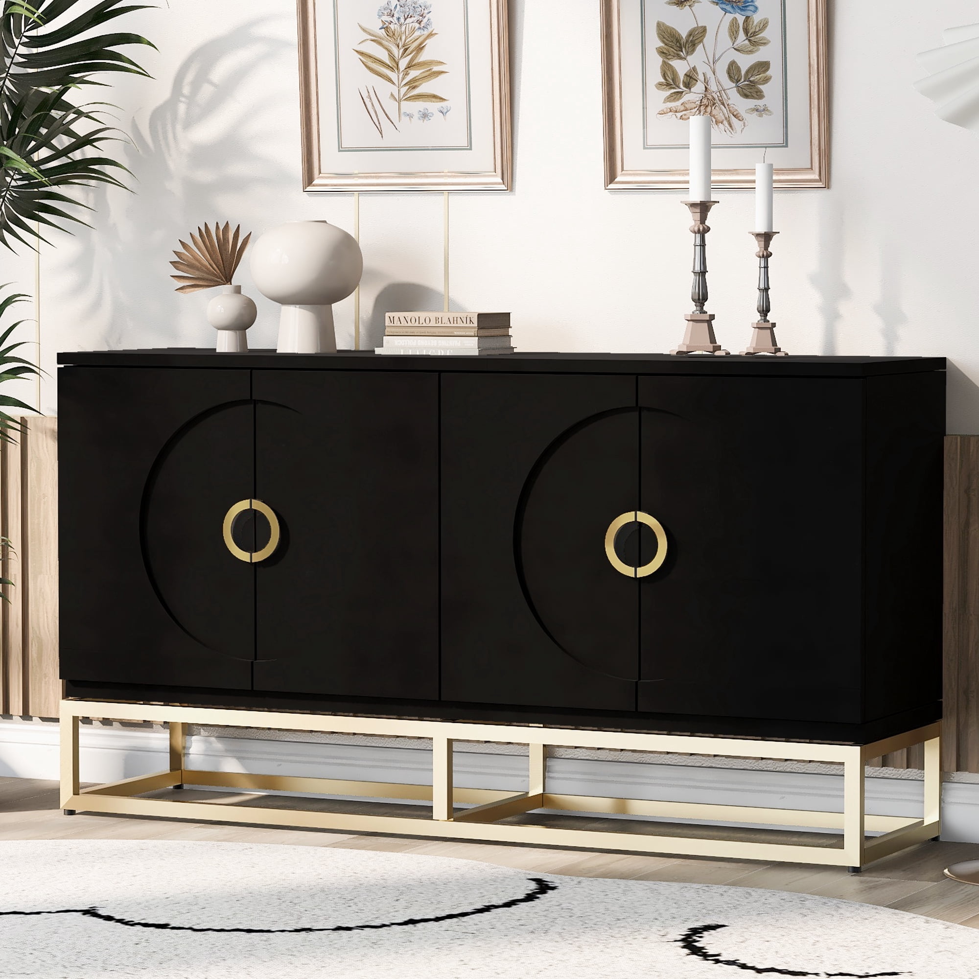 Seetaras Four-Door Metal Handle Storage Cabinet,with Adjustable Shelves ...
