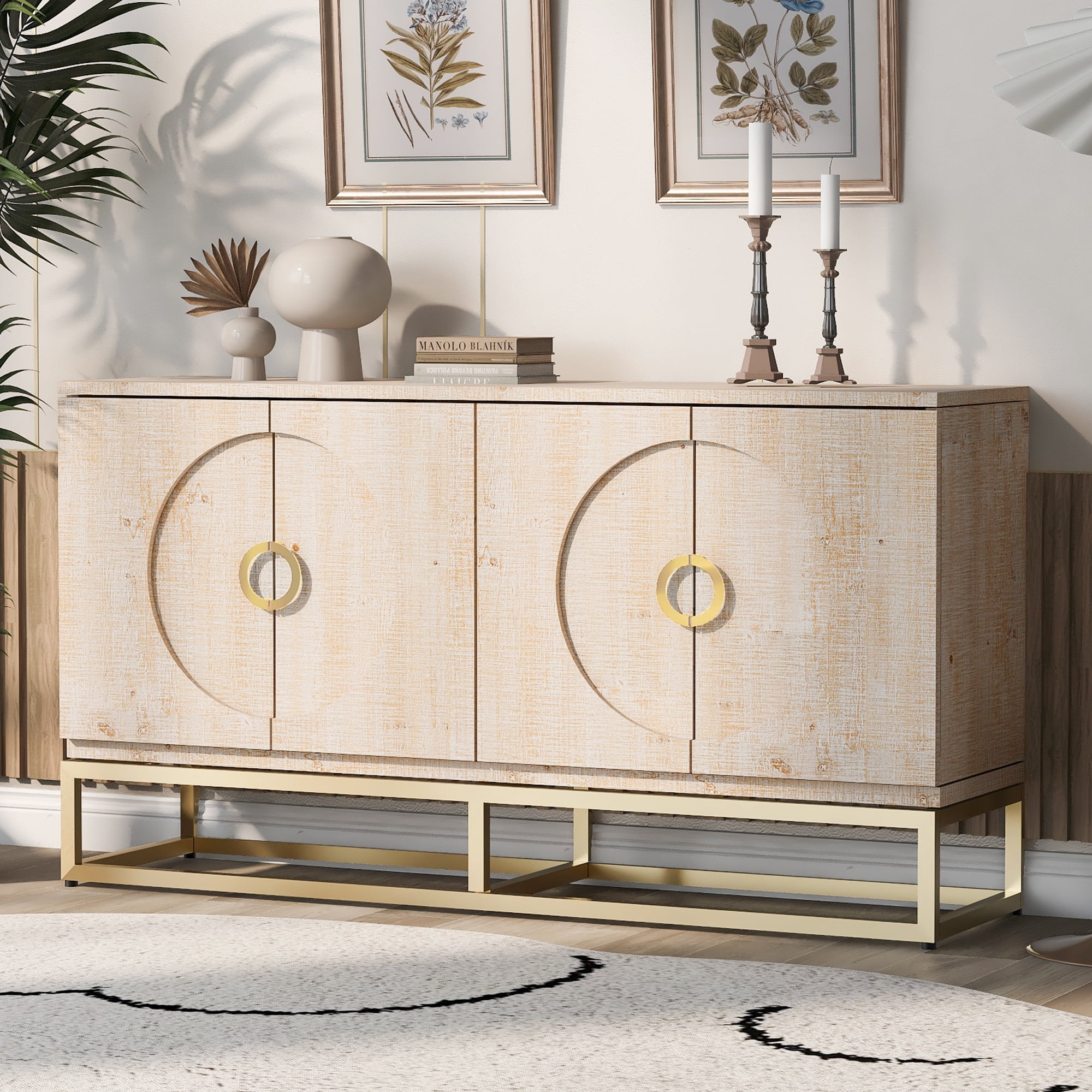 Seetaras Four-Door Metal Handle Storage Cabinet,with Adjustable Shelves ...