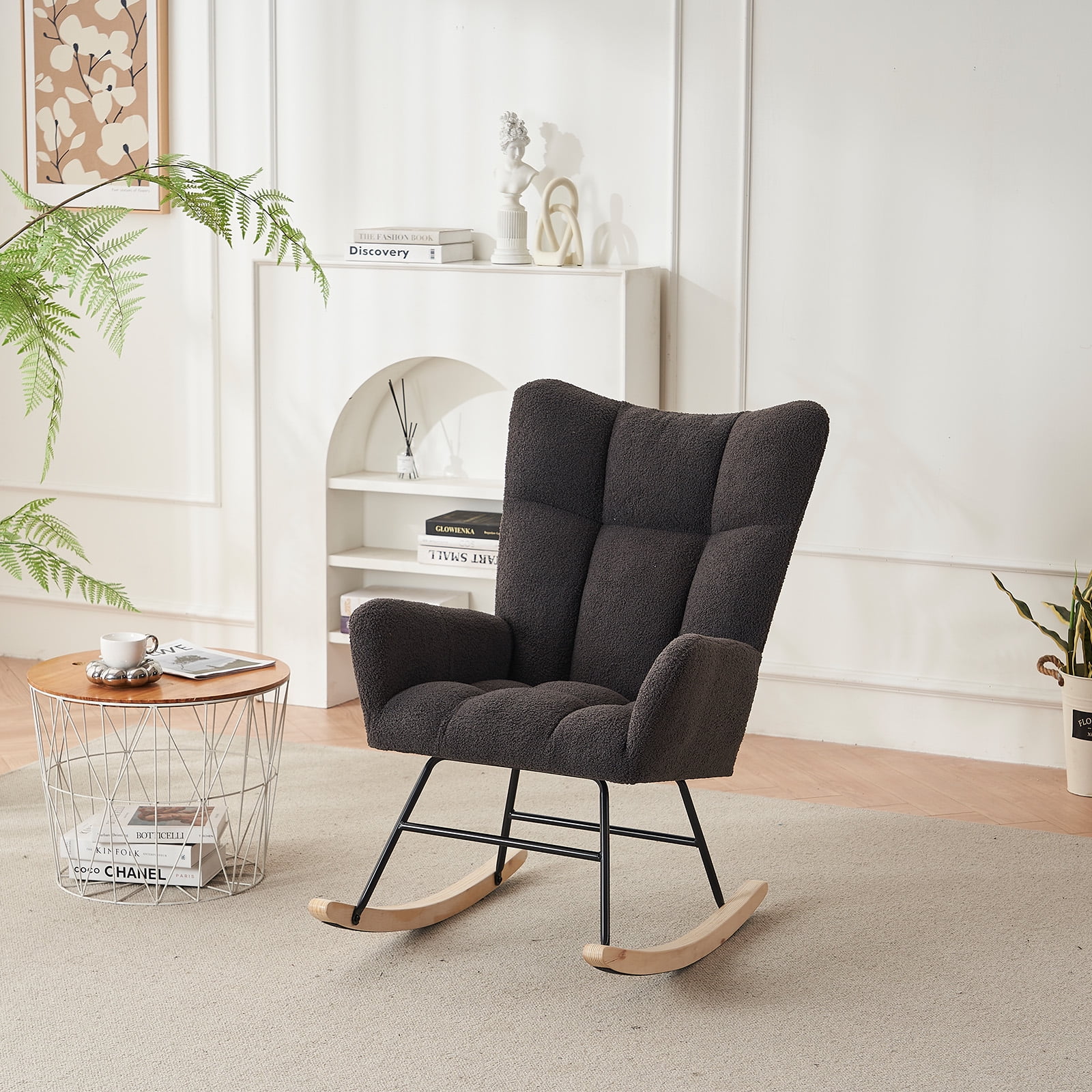 Seetaras Rocking Chair Nap Armchair with Teddy Fabric Upholstered ...