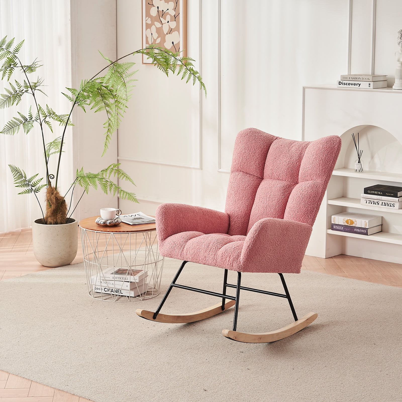 Seetaras Rocking Chair Nap Armchair with Teddy Fabric Upholstered ...