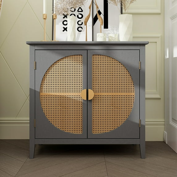 Seetaras 2 Rattan Doors Sideboard Buffet Cabinet Free Standing Accent Storage Cabinet Accent Entryway Chest Console Table for Kitchen Dining Room Living Room Hallway