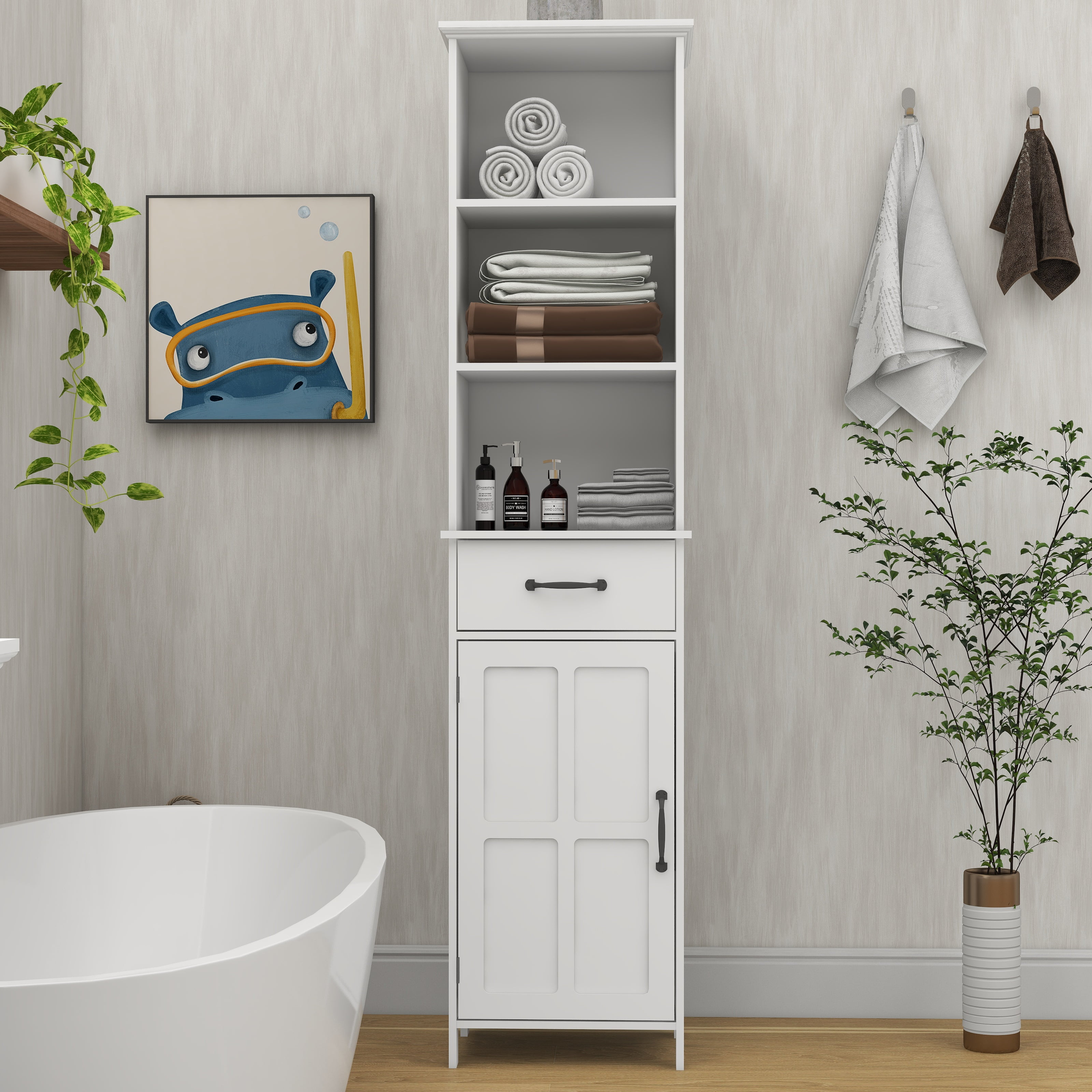 Seetaras Tall Narrow Cabinet Bathroom Storage Cabinet with Adjustable ...