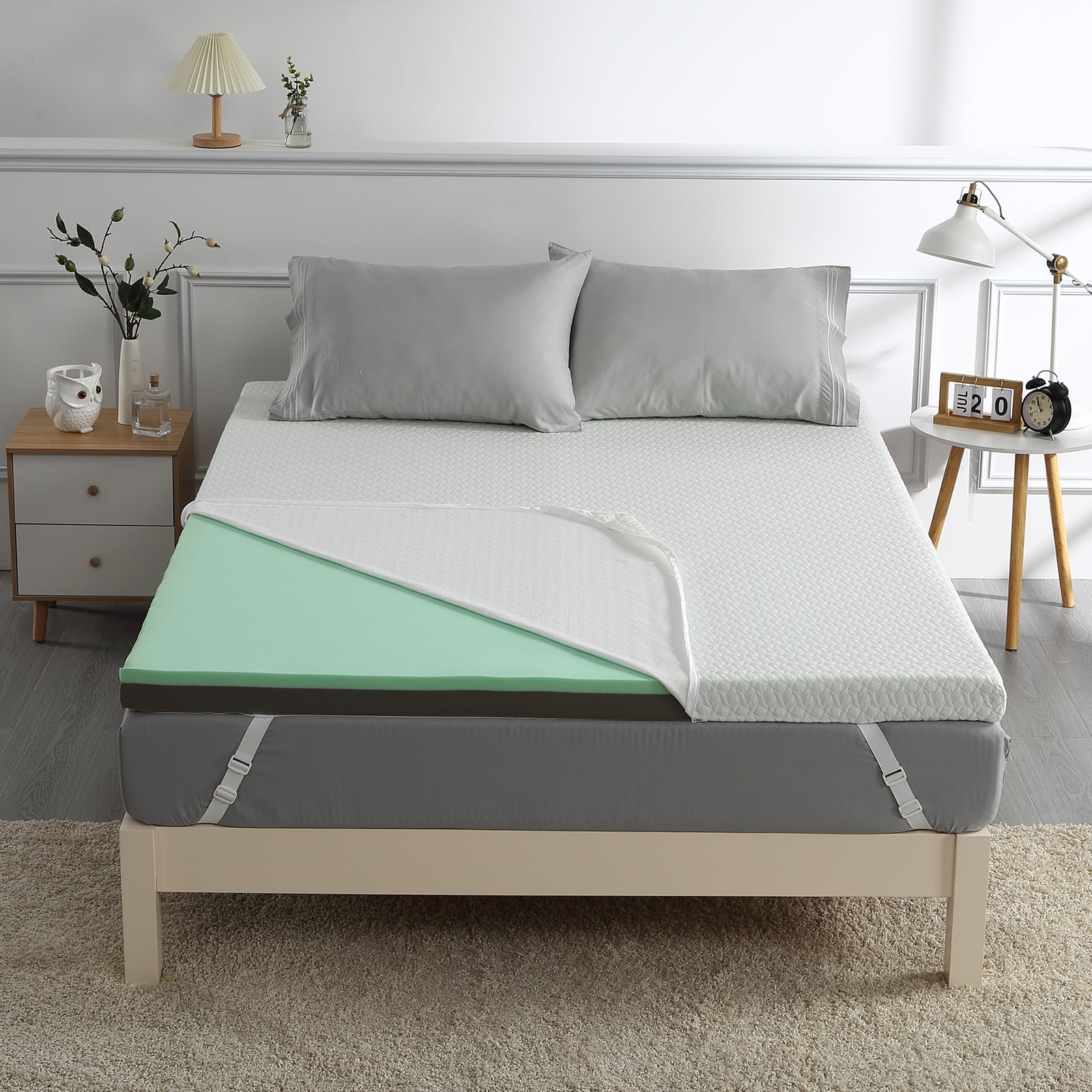 Seetaras Twin/Full/Queen/King/Cal King Mattress Topper, 2/3/4 Inch Dual