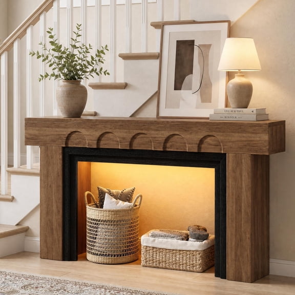Seetech 63" Long Console Table with Motion Sensor LED lighting, Wood Sofa Table Behind Couch, Entryway Table for Living Room, Hallway, Brown