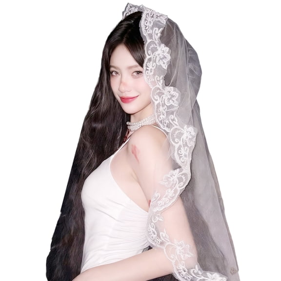Seethrough Sheer Bridal Veils with Lace Flower Trim Punk Head Veils For Wedding Ceremonies And Halloween Event Dressingup
