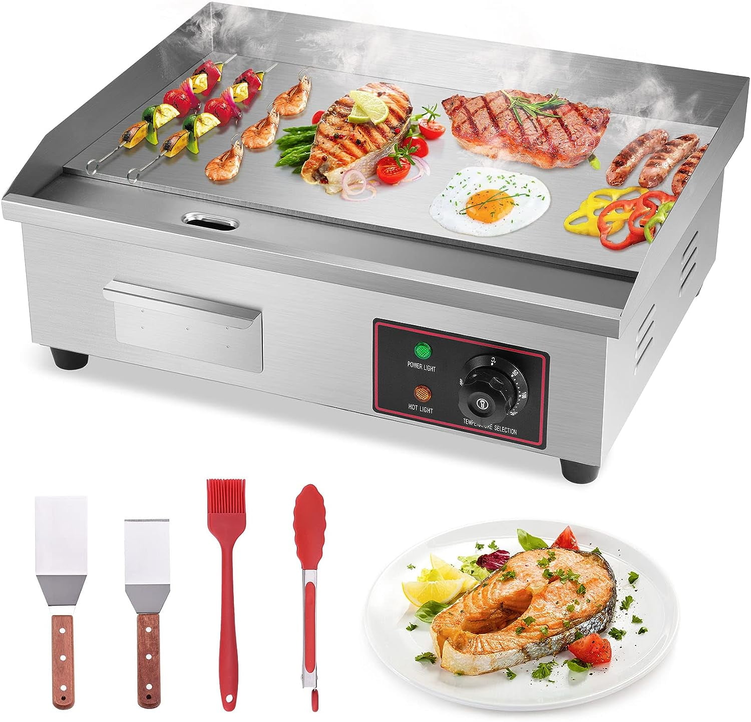 Seeutek 3000W Commercial Electric Griddle BBQ Countertop Flat Top Grill Hot Plate Fry Pan Non