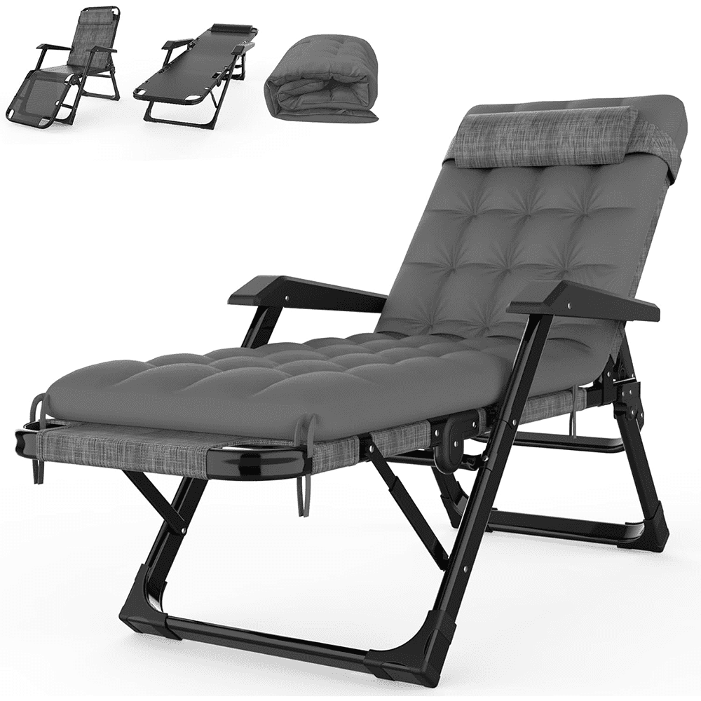 Seeutek Gray Lounge Chair 29In XL 3 in 1 Reclining Camping Chair w