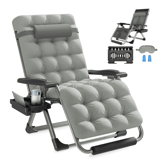 Seeutek Oversized Zero Gravity Chair 29In,Gravity Recliner Chair for Indoor Outdoor,XL models Support 500lbs Gray