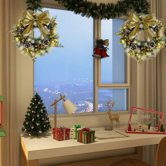 13" Christmas Wreath, Mini Rustic Artificial Holiday Wreath with Bow for Front Door, Small Xmas Wreath for Decorating Walls, Windows, and Fireplace Mantels