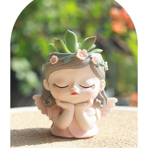Seewan 1PC Resin Succulent Flowerpot Cartoon Cute pet Home Office Decorative Flowerpot Simple Green Potted Plant Desktop Ornaments (Cute Elf Contemplative Prayer)