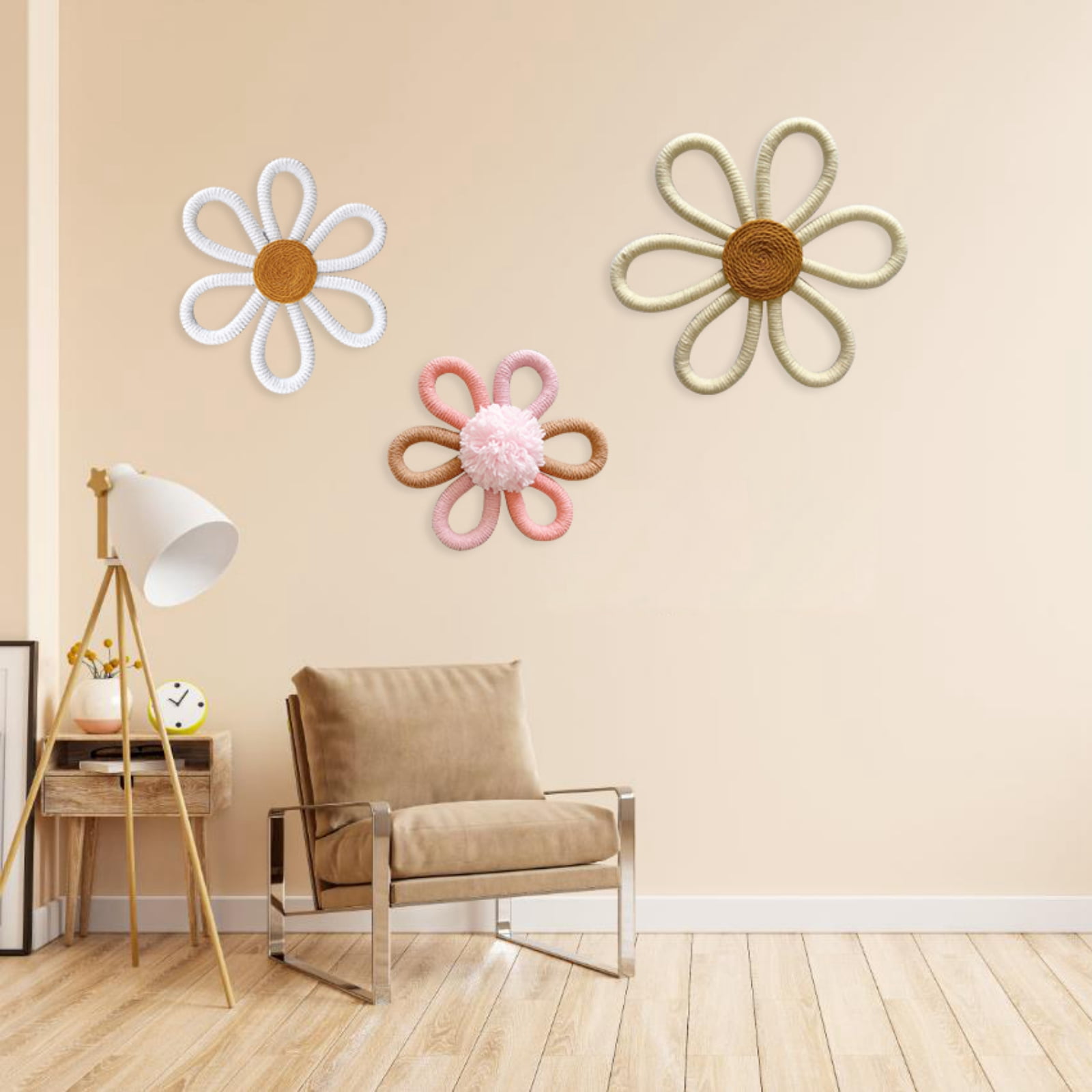 Seewan 3 Pcs Boho Nursery Decor Daisy Flower Woven Macrame Wall Hanging ...