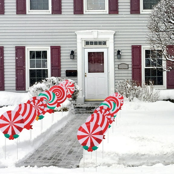 6Pcs Candy Christmas Decorations Outdoor Yard Signs - Plastic Peppermint Lollipop Candy Signs with Stakes for Winter Holiday Christmas Outside Yard Pathway Lawn Decor Supplies