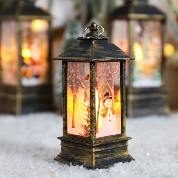 Christmas Candle Lanterns Decoration, Vintage Hanging Christmas Lamp Night Light Decor with LED Light, Battery Operated Tabletop Lanterns Decor, for Christmas Xmas Home Decor Gift