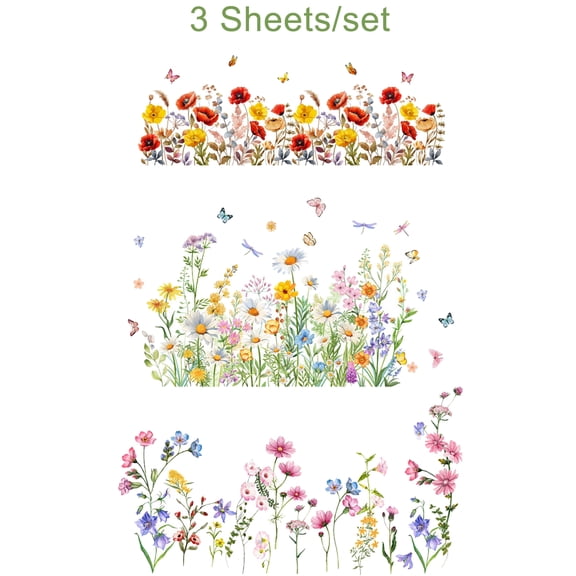 Flowers Wall Decals Vinyl Summer Flowers Wall Stickers Removable Floral Wall Murals Peel and Stick Colorful Flower Wall Decor for Girls Bedroom Living Room Nursery