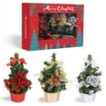thumbnail image 1 of Seewan Mini Christmas Tree Table Decorations, 3 Pcs Small Artificial Tree with Flowers & Balls, Holiday Tabletop Centerpiece for Home Kitchen Room Mantel Winter Party Decor, 1 of 9
