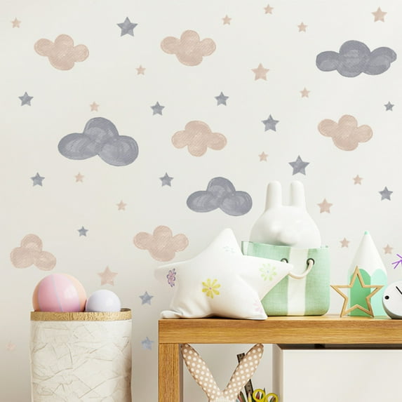 Seewan Removable Cloud Wall Decals Rainbow Cloud Wall Sticker Watercolor Star Rainbow Wall Sticker Vinyl Girls Room Decorations for Nursery Baby Kids Girl Teen Bedroom