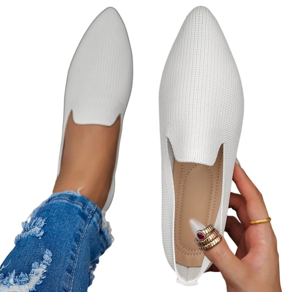Seffadzy Ballet Flats for Women Pointed Toe Mesh Slip On Breathable Lightweight Plus Size Casual Comfortable Work Office Shoes White 39