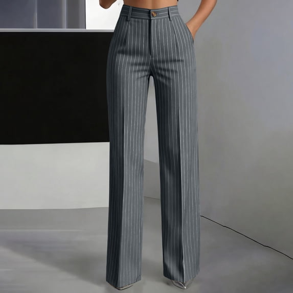 Seffadzy Business Casual Style Women's Striped Cargo Pants With Pockets Pants With Pockets Commuting