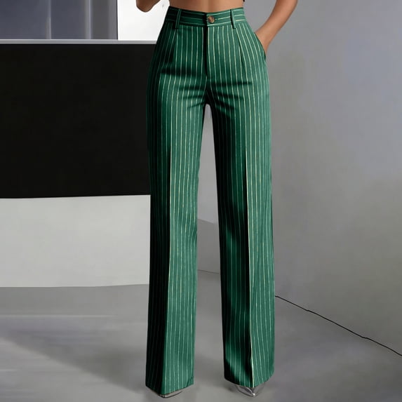 Seffadzy Business Casual Style Women's Striped Cargo Pants With Pockets Pants With Pockets Commuting