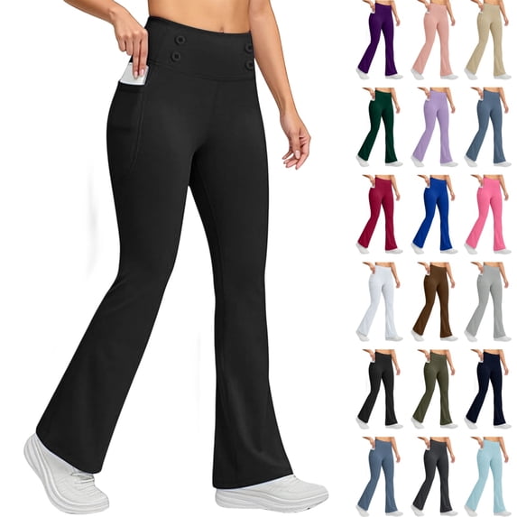 Seffadzy Flare Leggings for Women Fleece Lined Thermal Warm Work Pants Bootcut Yoga Pants with Pockets Black XL