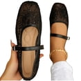 thumbnail image 1 of Seffadzy Flats for Women Square Toe Lace Mesh Mary Jane Strap Slip On Breathable Lightweight Comfortable Casual Work Shoes Black 36, 1 of 6