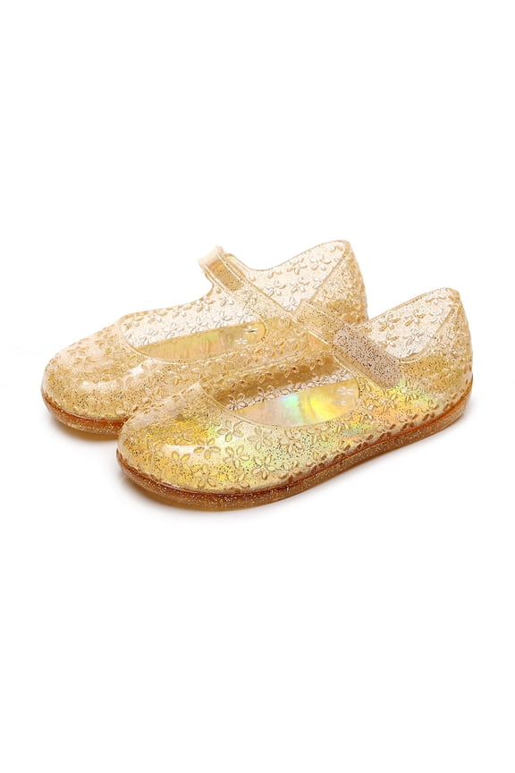 Girls' Thick-Soled Comfort Crystal Iridescent Shoes Closed-Toe Jelly Beach Princess Sandals Suitable For Outings,Travel,Family Gatherings,Holidays And Other Occasions_Gold_24