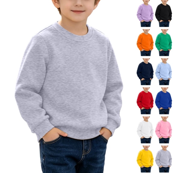 Seffadzy Kids Cotton Crewneck Sweatshirt Long Sleeve Pullover Solid Color Casual Top for Boys Girls 2 Years