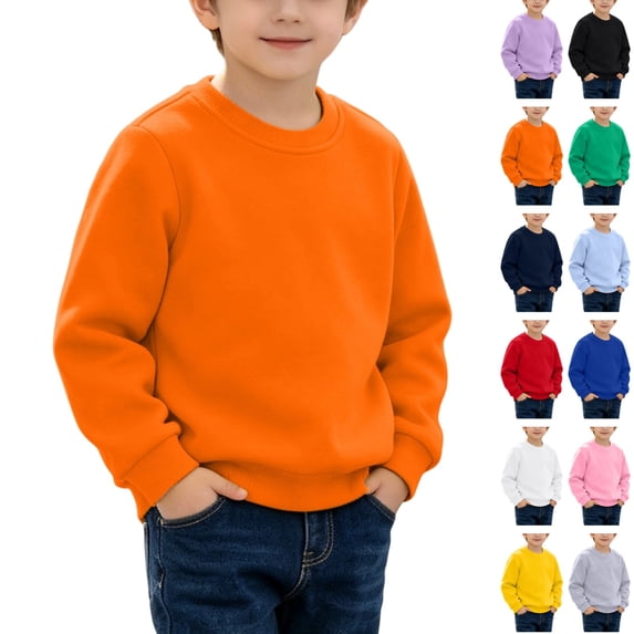 Seffadzy Kids Cotton Crewneck Sweatshirt Long Sleeve Pullover Solid Color Casual Top for Boys Girls 2 Years