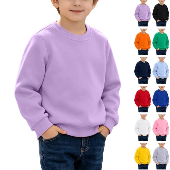 Seffadzy Kids Cotton Crewneck Sweatshirt Long Sleeve Pullover Solid Color Casual Top for Boys Girls 6 Years