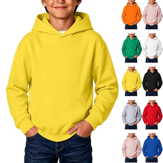 Seffadzy Kids Hooded Sweatshirt Pullover Lightweight Solid Color Long Sleeve Casual Cotton Top for Boys Girls 5-6Years