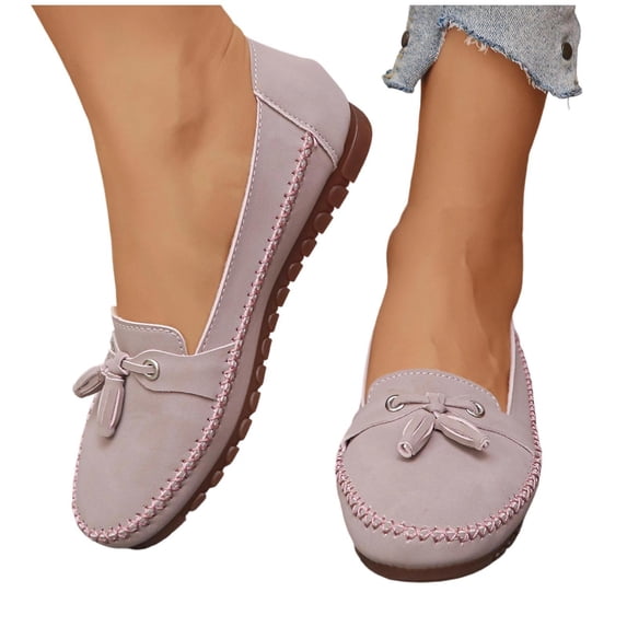 Seffadzy Loafers for Women PU Leather Slip On Low Heel Comfortable Lightweight Plus Size Casual Flats for Office Daily Wear Pink 43