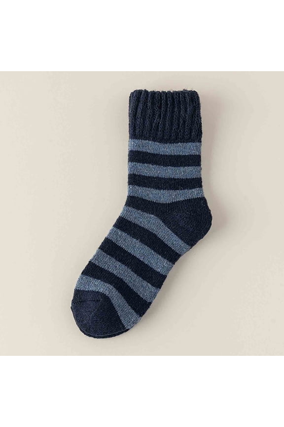 Men Striped Mid-Calf Wool Socks - Warm And Thickened For Cold Weather Sleeping Long Socks Breathable Comfortable Casual,Navy-Free Size