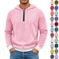 thumbnail image 1 of Seffadzy Men's Waffle Knit Hooded Quarter Zip Pullover Sweatshirt with Pockets Drawstring Long Sleeve Solid Color Casual Top Pink XL, 1 of 6