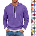 thumbnail image 1 of Seffadzy Men's Waffle Knit Hooded Quarter Zip Pullover Sweatshirt with Pockets Drawstring Long Sleeve Solid Color Casual Top Purple L, 1 of 6
