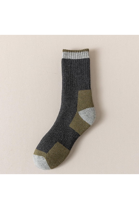 Men's Winter Splice Color Fleecing Warm Deodorize And Absorb Sweat Middle Barrel Socks Breathable Comfortable Casual,Dark Gray-Free Size