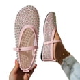 thumbnail image 1 of Seffadzy Women Rhinestone Mesh Summer Mary Jane Ballet Flats, Breathable Crystal Embellished Slip-On Shoes with Adjustable Strap Pink 39, 1 of 7