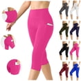 thumbnail image 1 of Seffadzy Women's Capris Leggings High Waisted Tummy Control Pocket Stretchy Solid Color Casual Sports Fitness Workout Yoga Pants Hot Pink L, 1 of 8